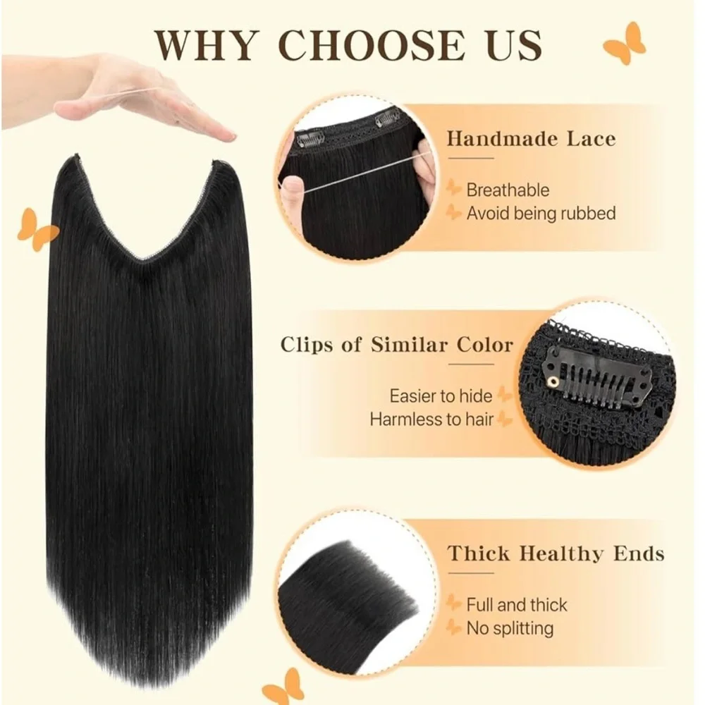 14” Jet Black Halo Human Hair Extensions 1 pc 60g #RB4